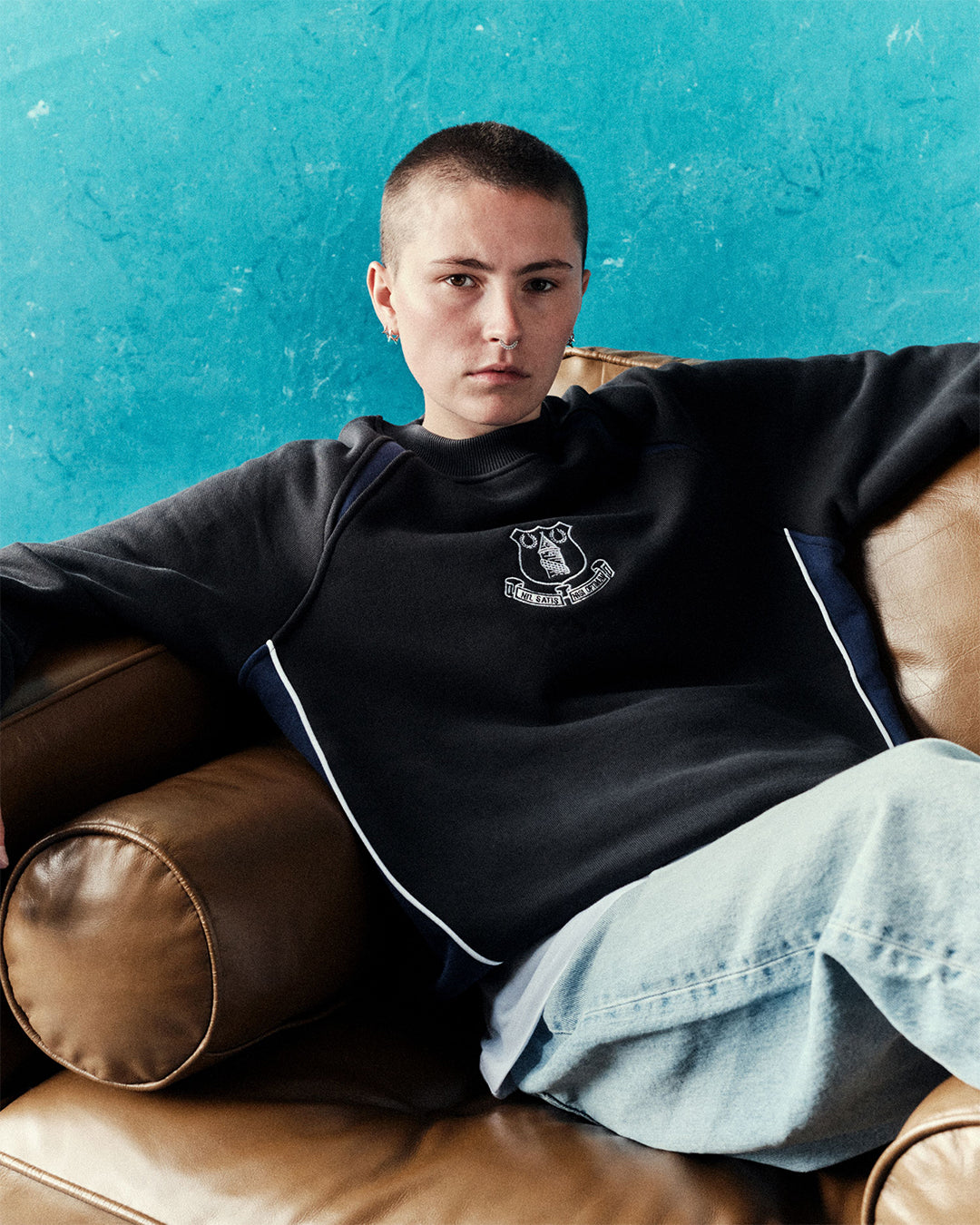 ART OF x Everton Panelled Sweat | Black & Blue EFC Football Merch